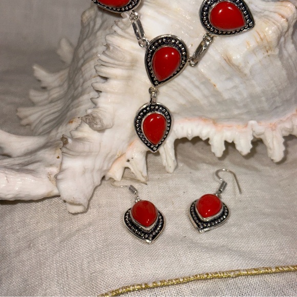 Italian Coral vintage handcrafted 6 gem necklace & Earring Set - Picture 6 of 11